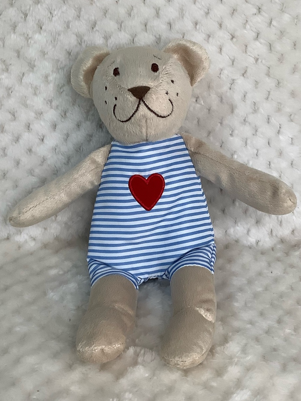 IKEA Bjorn Teddy Bear Plush 8in Blue Stripe Outfit w Red Heart